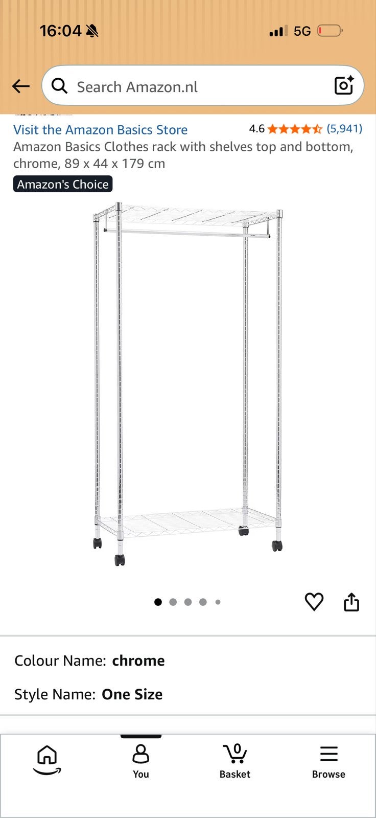 Amazon Basics Kledingrek met planken, chroom, Ophalen, Met plank(en), 50 tot 100 cm, Zo goed als nieuw