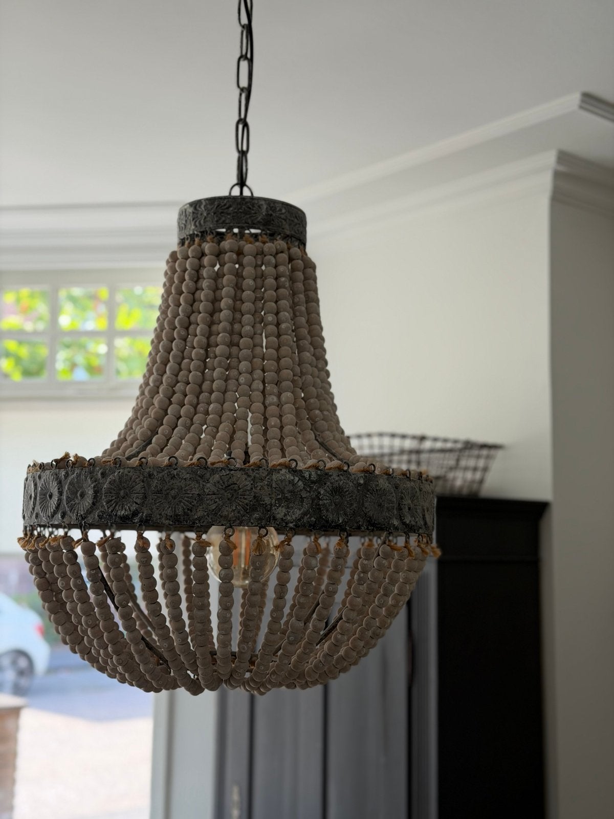 Kralenlamp / Kroonluchter light and living, Ophalen, Zo goed als nieuw, Hout, E27 (groot)