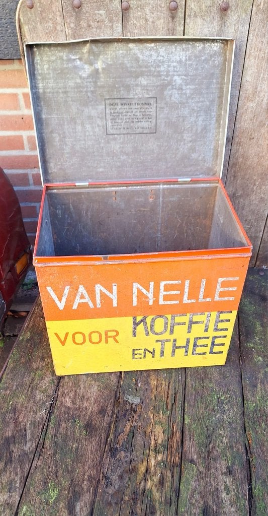 Oud winkelblik van Van Nelle voor koffie en thee., Verzamelen, Ophalen of Verzenden, Gebruikt, Koffie, Van Nelle