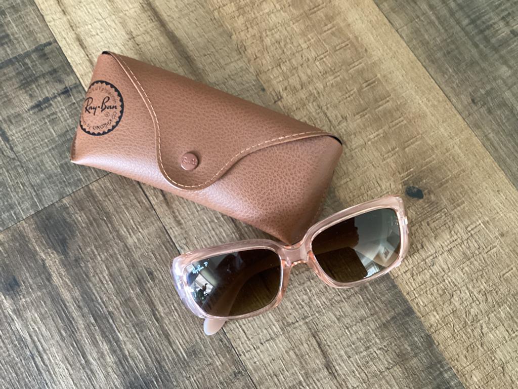Zonnebril Ray-ban rechthoekig roze/bruin, Zonnebril, Ophalen of Verzenden, Zo goed als nieuw, Ray-Ban