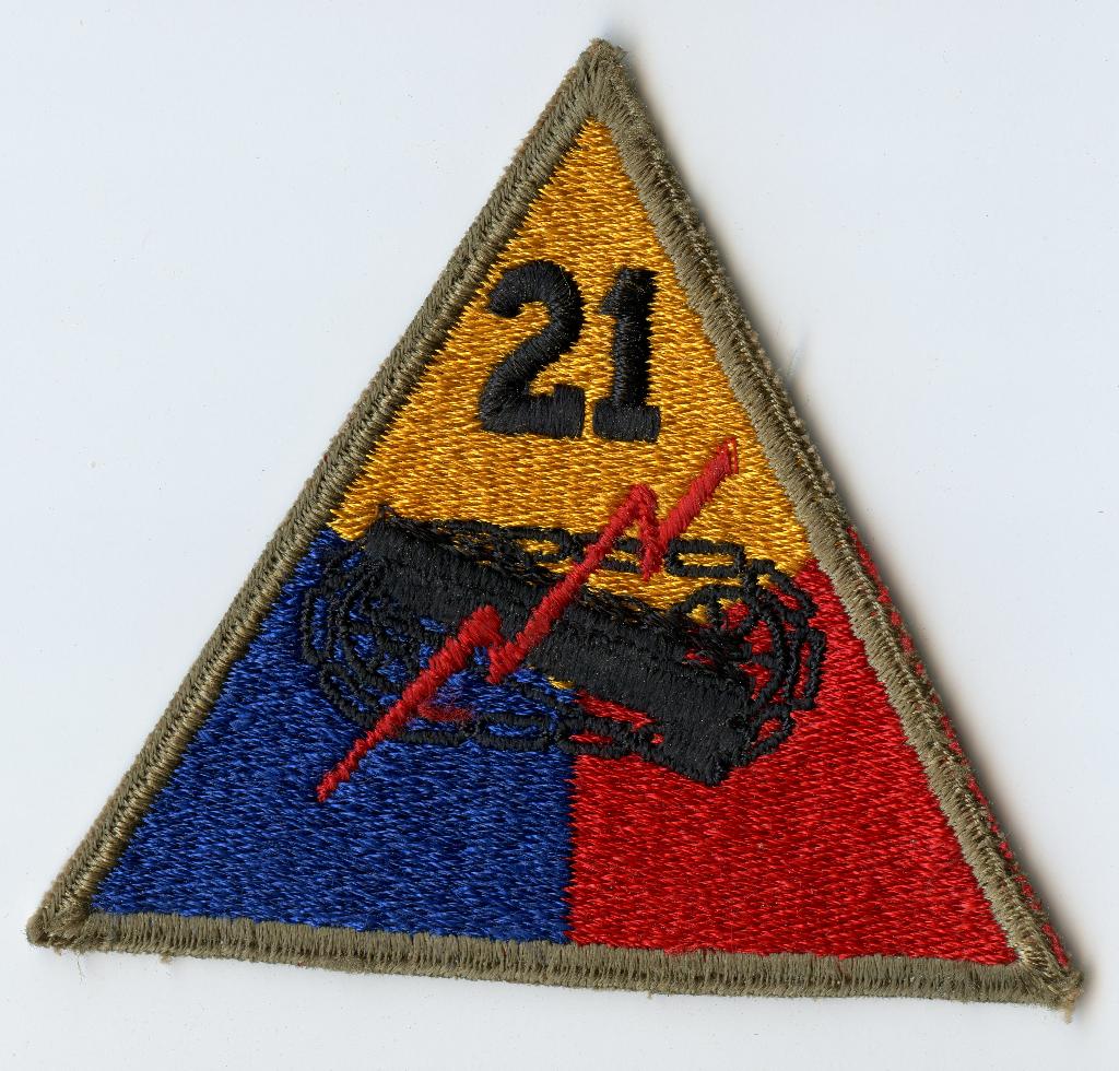 WO2 US 21st Armored Division Patch, Verzamelen, Militaria | Tweede Wereldoorlog, Ophalen of Verzenden, Landmacht, Amerika, Embleem of Badge