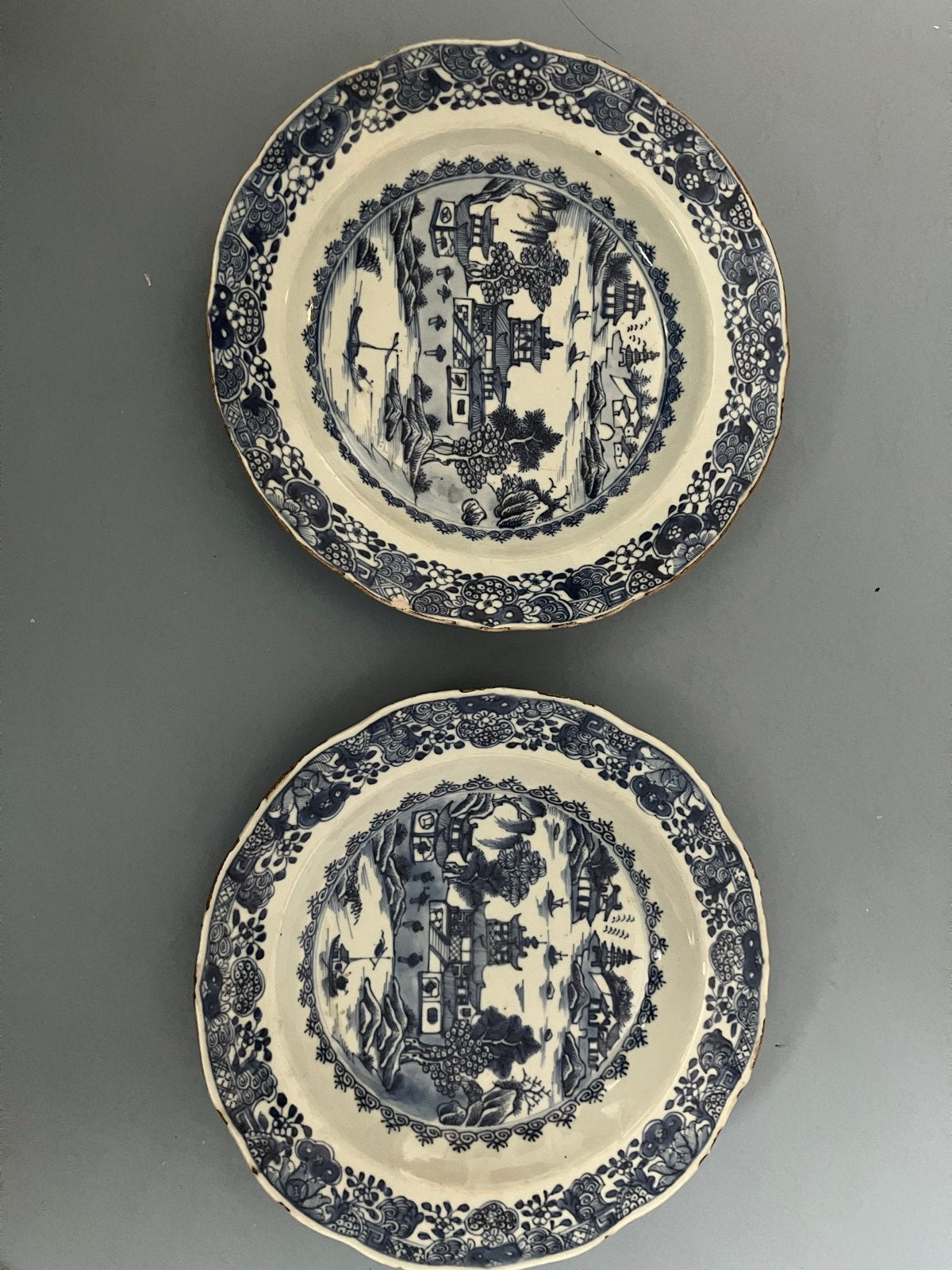 Set van 2 antieke Chinese blauw-witte porseleinen borden, Ophalen of Verzenden