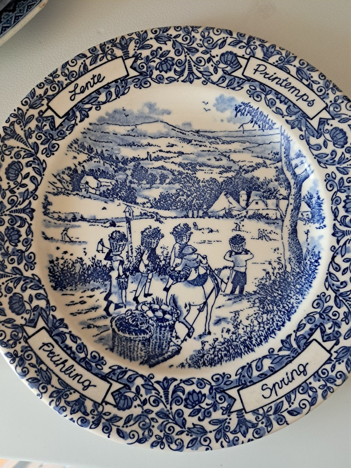 Vintage Ironstone bord 'Lente' - Blauw/Wit, Ophalen of Verzenden