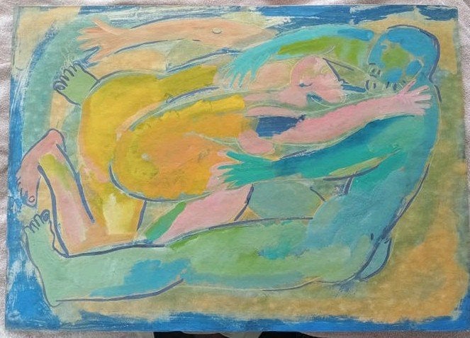 Aquarel vrijend Koppel erotiek naakt stijl Leo Gestel, Ophalen of Verzenden