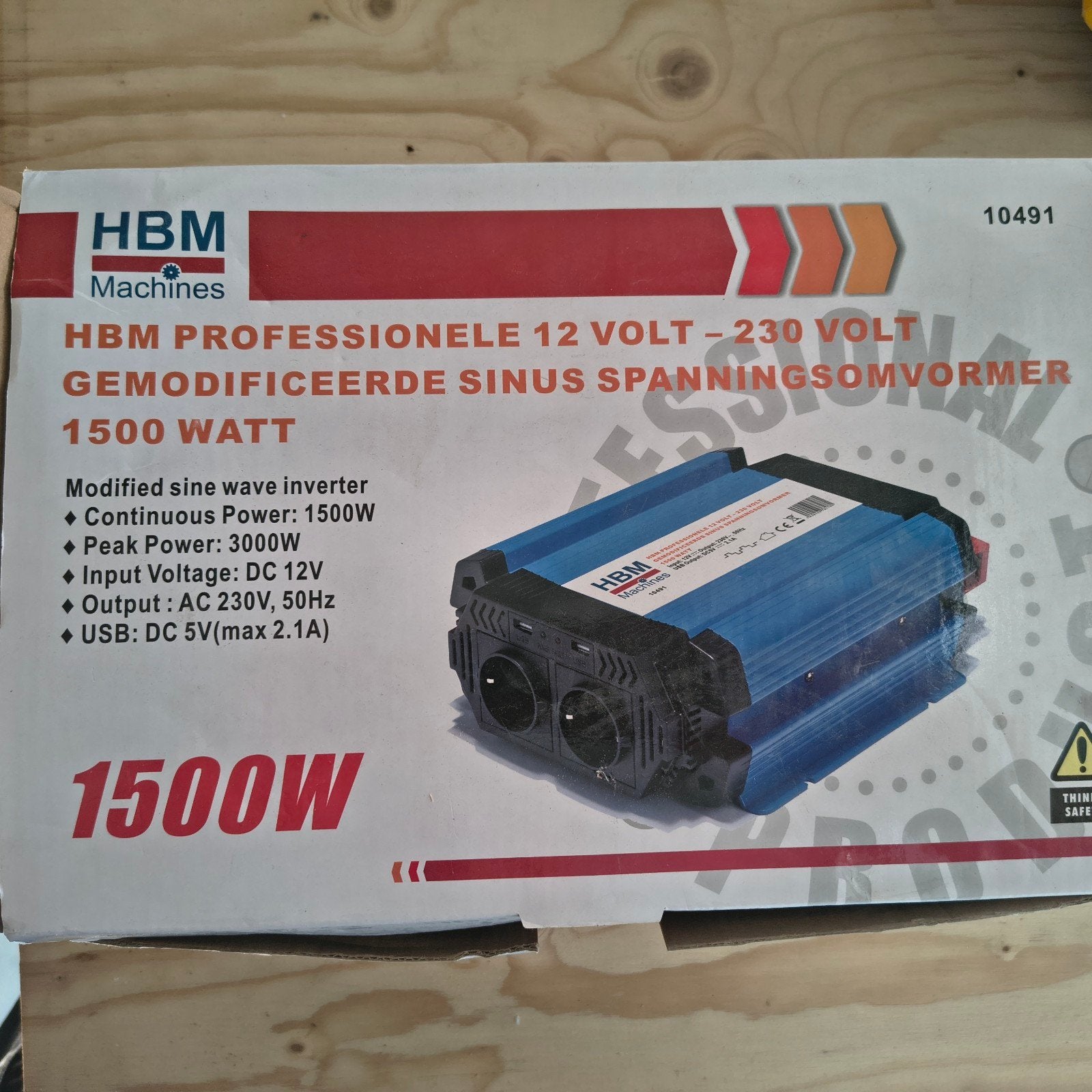 HBM 12V 1500W Omvormer met Afstandsbediening, Ophalen, Nieuw