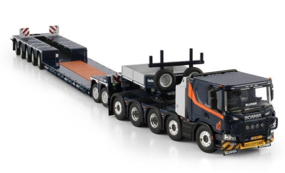 WSI SCANIA P LOW + DIEPLADER + DOLLY - H. VAN DIEREN, Hobby en Vrije tijd, Modelauto's | 1:50, Ophalen, Wsi, ., Nieuw