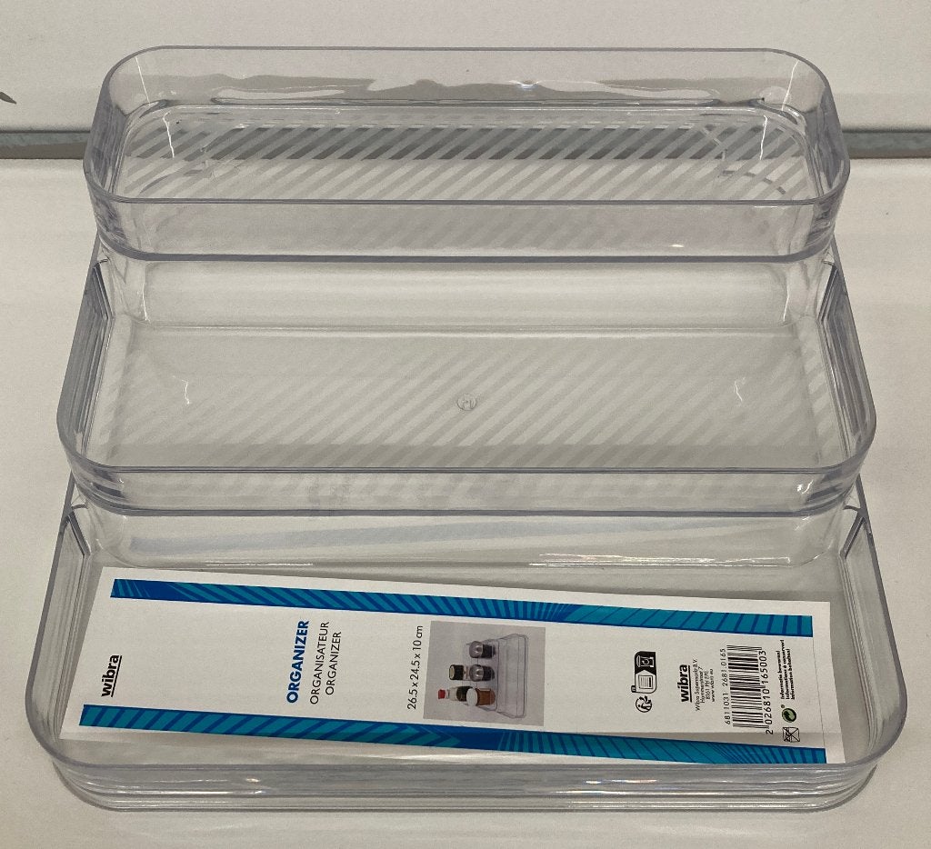Wibra plastic keuken(blad)organizer (transparant,27x25x10cm), Ophalen, Nieuw
