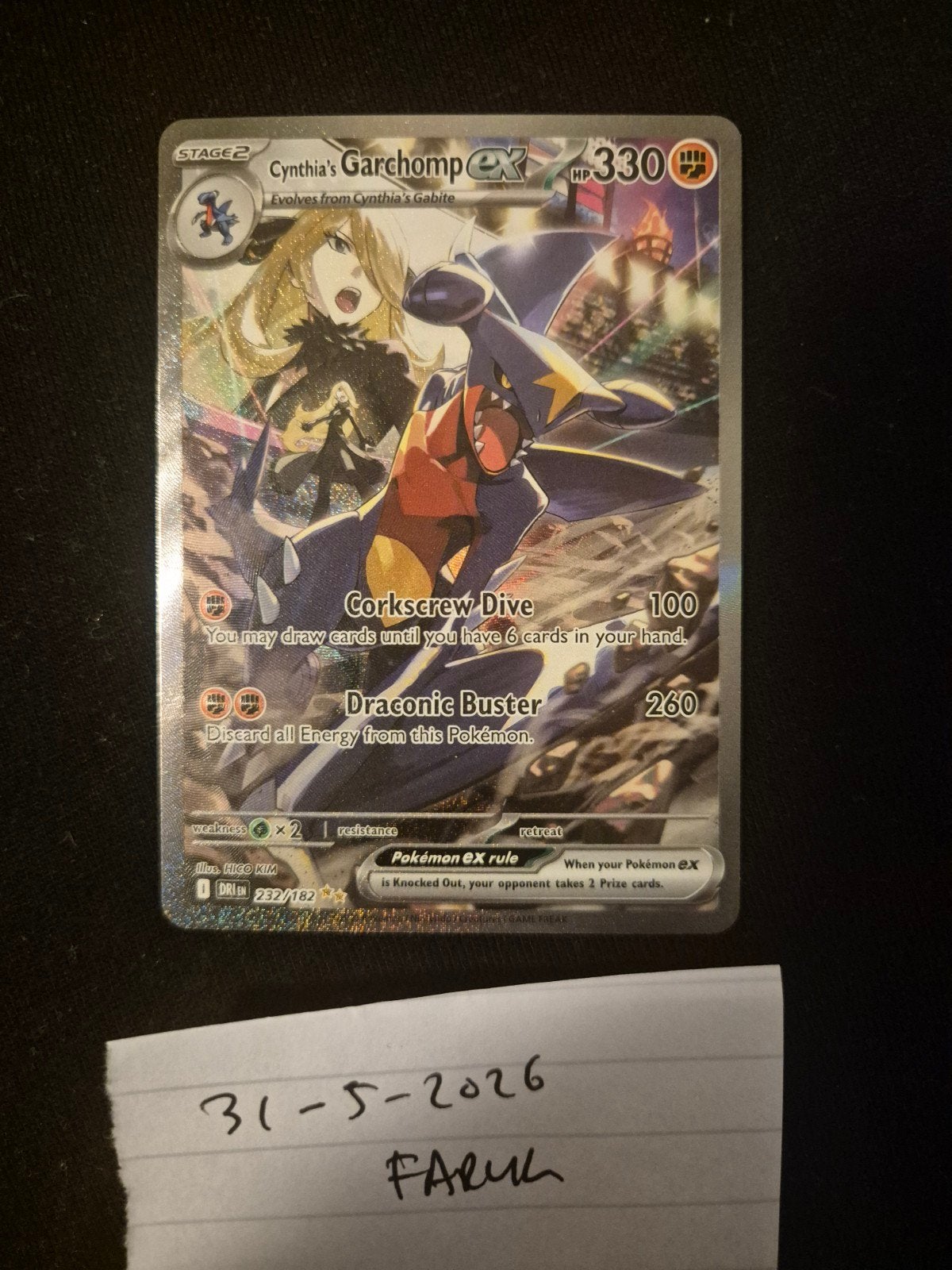 Cynthia's Garchomp EX 232/162 Pokémon Kaart, Ophalen of Verzenden, Zo goed als nieuw, Losse kaart, Foil