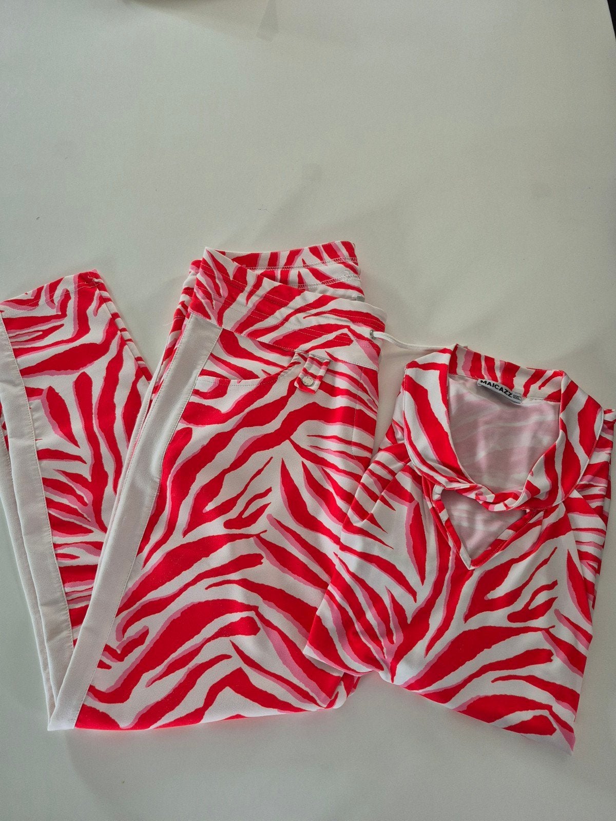 Maicazz & Zizo set: Top XXL & Broek 42 - Rood/Wit Zebra, Maat 46/48 (XL) of groter, Ophalen of Verzenden, Zo goed als nieuw, Maicazz & Zizo