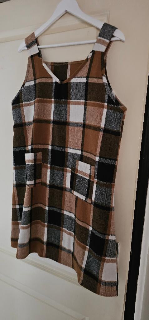 Overgooierjurk, bruin/beige/zwart, maat 42., Zwart, Maat 42/44 (L), Ophalen of Verzenden, Zo goed als nieuw