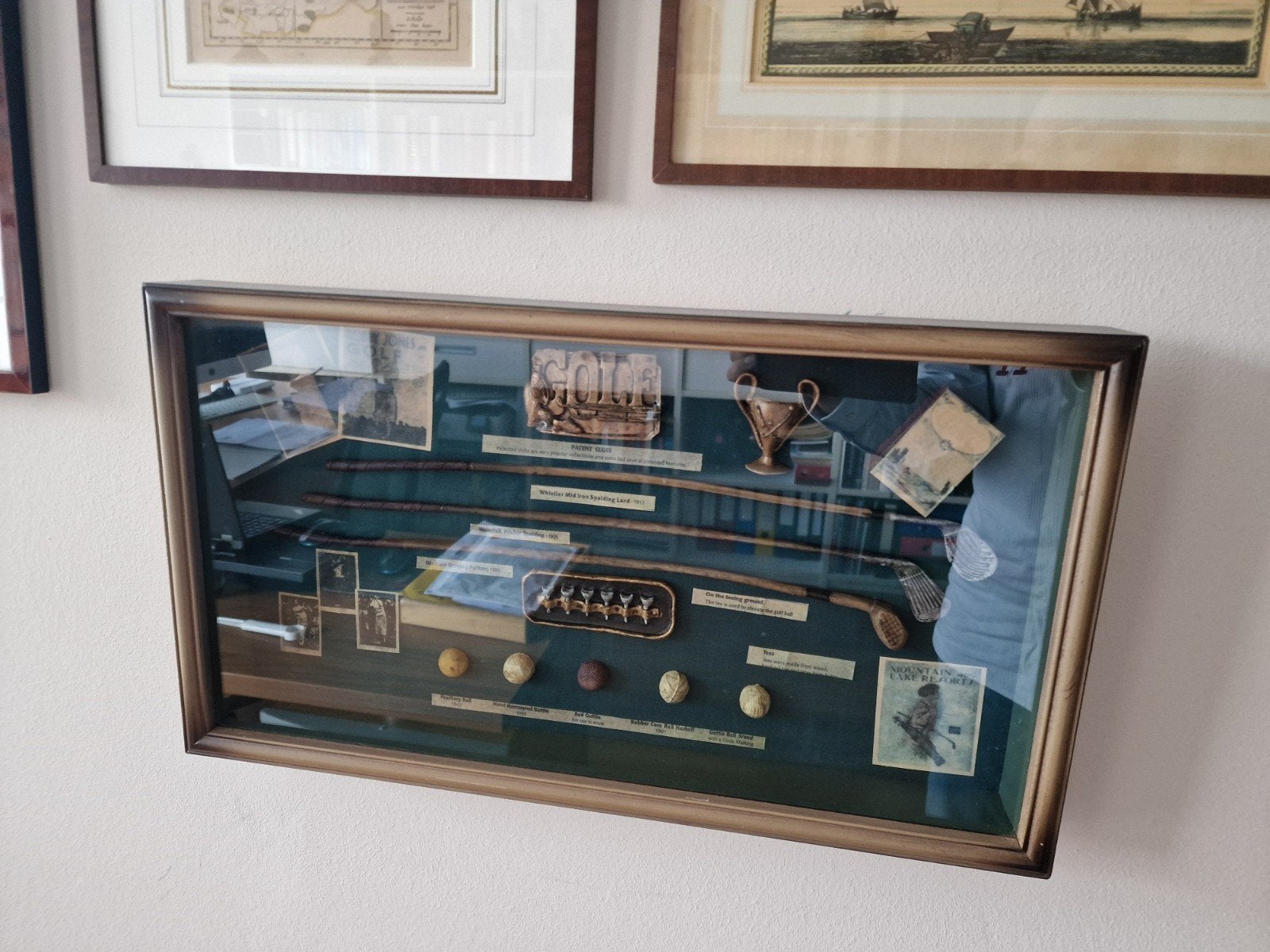 golf memories memorabilia, 'shadow box', Antiek en Kunst, Kunst | Schilderijen | Klassiek, Ophalen of Verzenden
