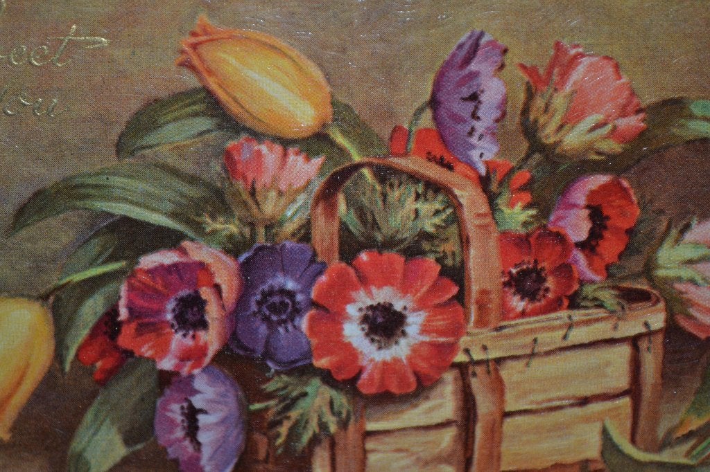 engeland 1934 schilderij kaartje mand bloemen tulpen, Ophalen of Verzenden, 1920 tot 1940, Gelopen, Sterren en Beroemdheden