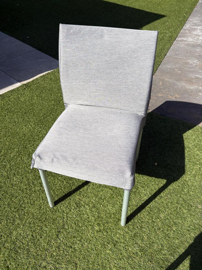 Set van 6 Grijze Stoffen Eetkamerstoelen met Kussens, Huis en Inrichting, Stoelen, Gebruikt, Ophalen of Verzenden, Vijf, Zes of meer stoelen