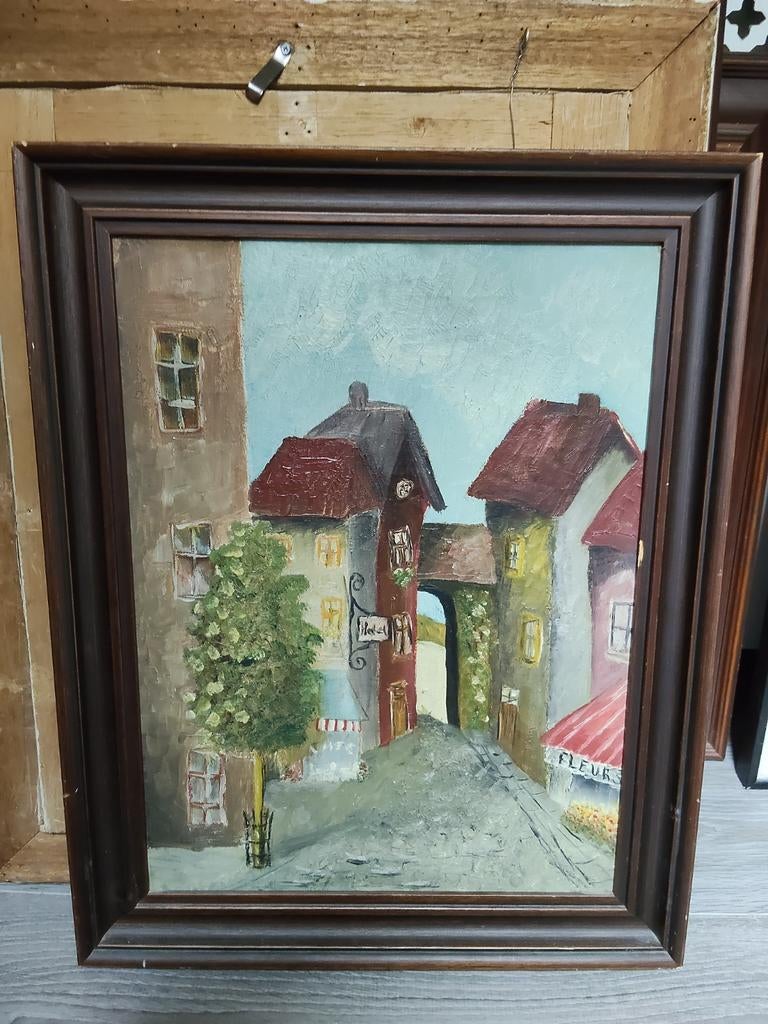 Schilderij: Charmant Dorpsgezicht, Ophalen of Verzenden