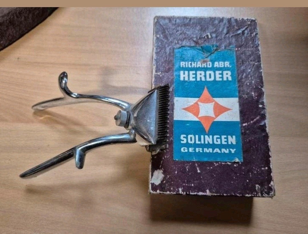 Vintage Richard Abr. Herder Solingen tondeuse in doos, Antiek en Kunst, Ophalen of Verzenden