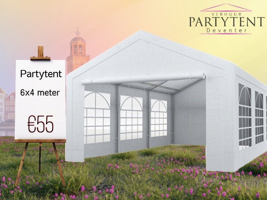 Grote partytent 6x4 huren Deventer voor 25 - 40 personen, Ophalen, Nieuw, Verjaardag
