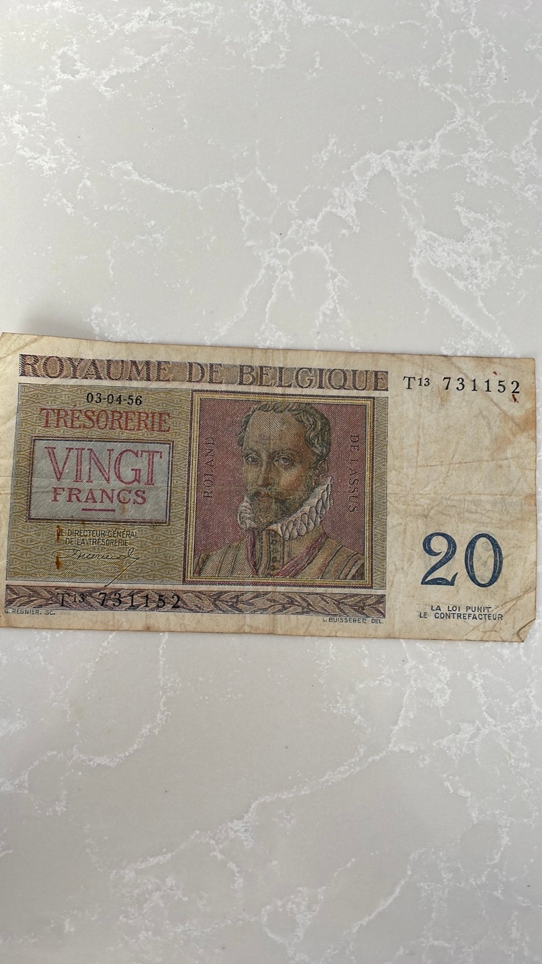 Te koop: Biljet 20 frank Belgie, 03-04-56, Postzegels en Munten, Bankbiljetten | België, Ophalen of Verzenden, Setje