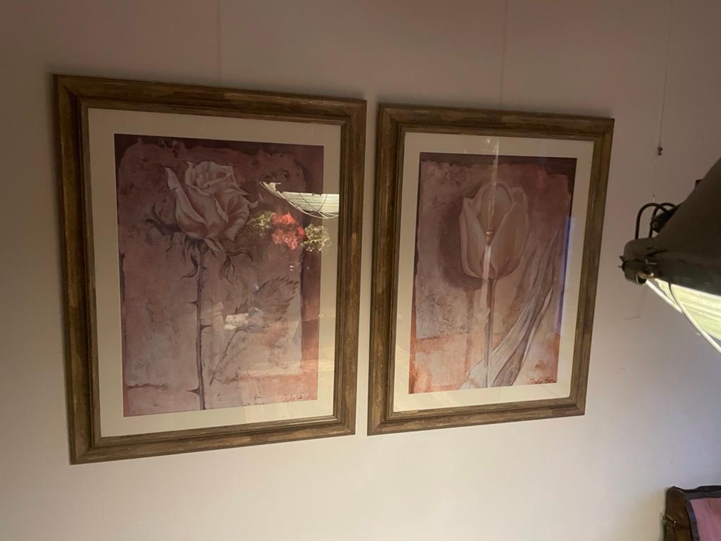 Twee ingelijste kunstdrukken: roos en tulp (AFM. 95x73 cm), Ophalen of Verzenden