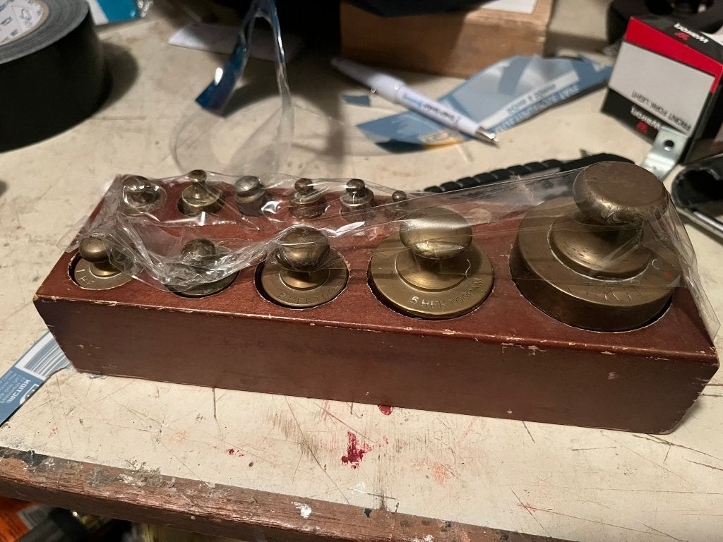 Set messing gewichten, Antiek en Kunst, Antiek | Koper en Brons, Ophalen of Verzenden, Brons