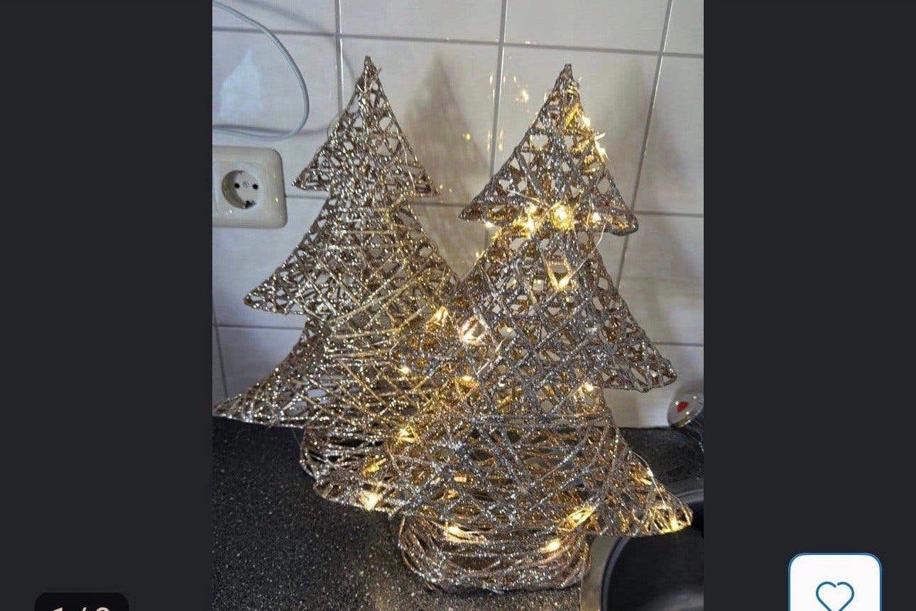 2 kerstboompjes goud met glitter en verlichting., Ophalen, Gebruikt, Goud