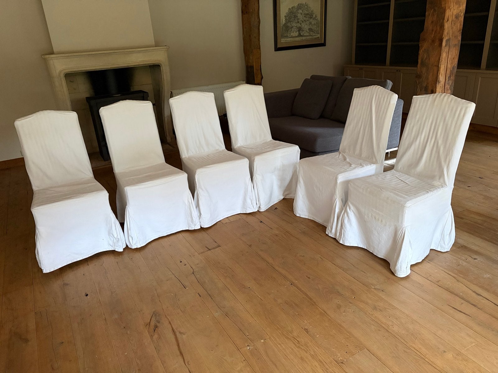 6 rotan stoelen met witte hoezen fa Flamant, Gebruikt, Bruin, Riet of Rotan, Ophalen of Verzenden