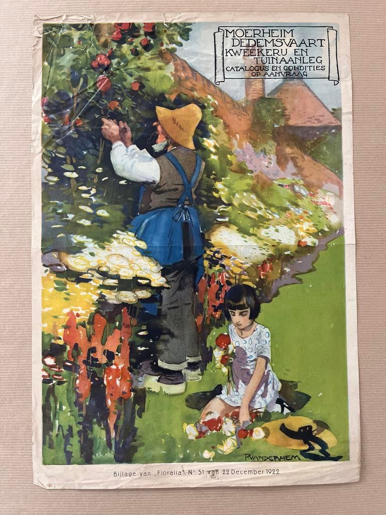 Vintage Moerheim Dedemsvaart Kwekerij Poster 1922, Ophalen of Verzenden, A1 t/m A3, Dier of Natuur, Rechthoekig Staand
