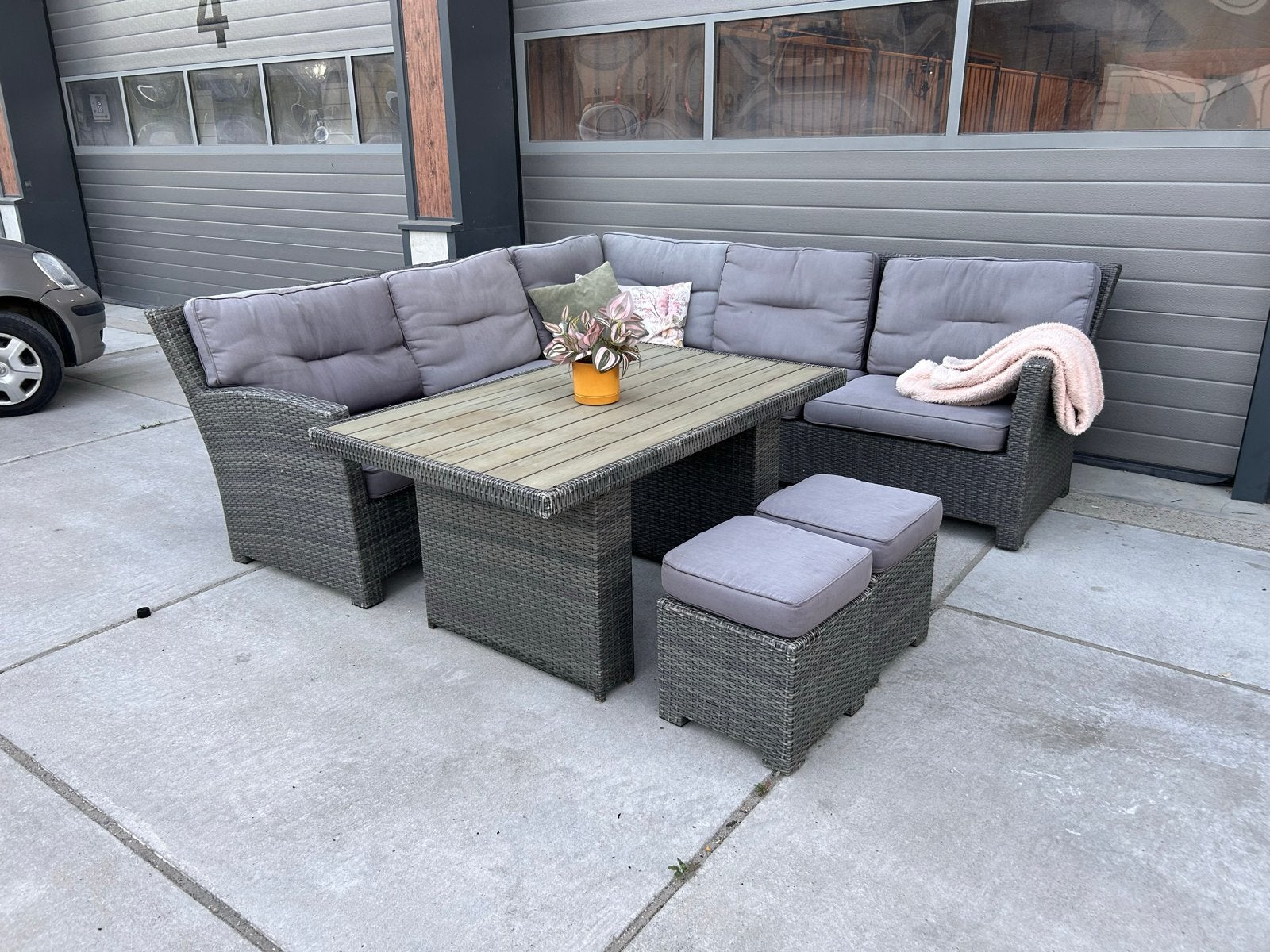 Dining loungeset Wicker grijs - Goede staat, Ophalen, Gebruikt, ., Bank