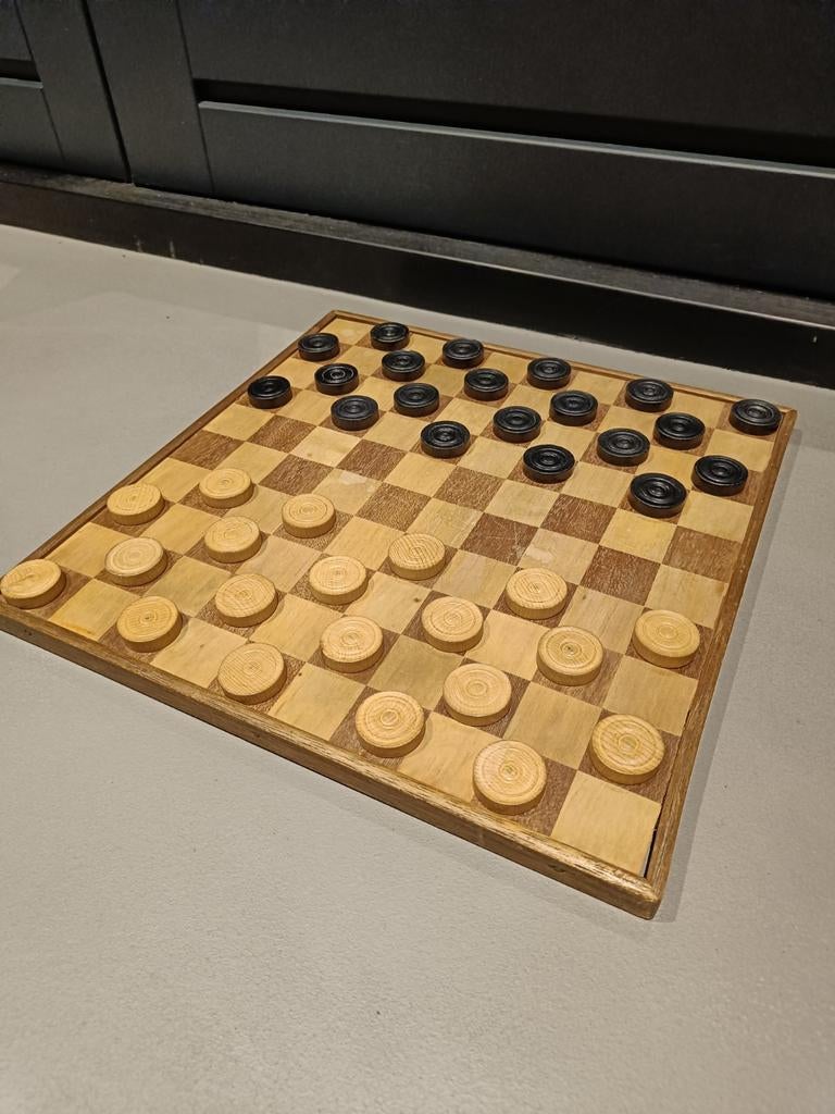 Houten dambord met schijven, Een of twee spelers, Ophalen of Verzenden, Gebruikt