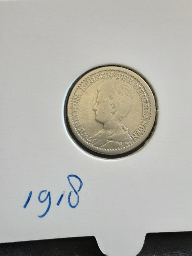 25 cent 1918 Koningin Wilhelmina, Postzegels en Munten, Munten | Nederland, Verzenden, Zilver, 25 cent, Koningin Wilhelmina