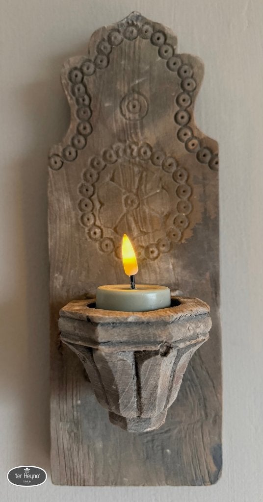 Oud houten wand kandelaar hang waxine stoer sober landelijk, Verzenden, 34 cm, Nieuw, Kandelaar