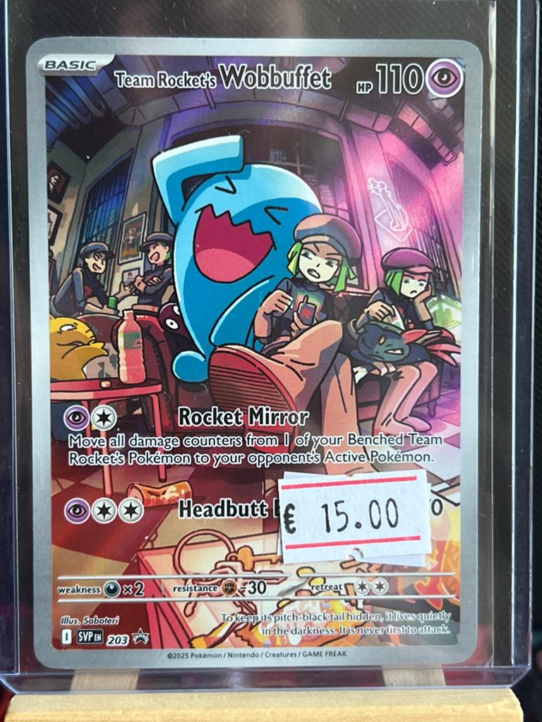 Pokémon Kaart: Team Rocket's Wobbuffet (SVP EN 203), Ophalen of Verzenden, Zo goed als nieuw, Losse kaart