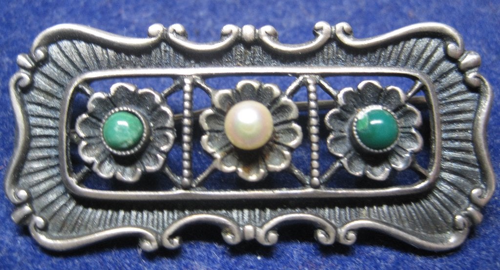 Circa 1920 mooie design zilver broche, Sieraden, Tassen en Uiterlijk, Ophalen, Zo goed als nieuw, Met edelsteen, Zilver