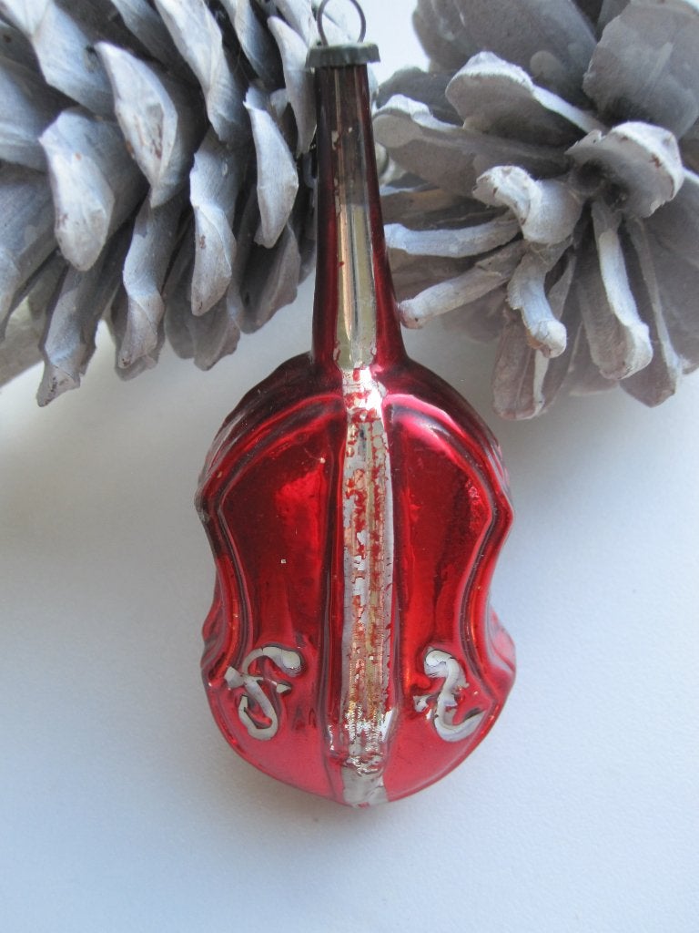 (Nr: 33) Antiek Vintage oude kerstbal rode contrabas cello, Ophalen of Verzenden, Gebruikt