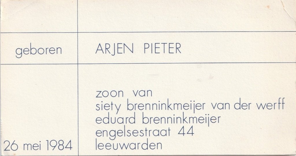 Arjen, Ophalen of Verzenden, 2000 tot heden, Geboortekaartje