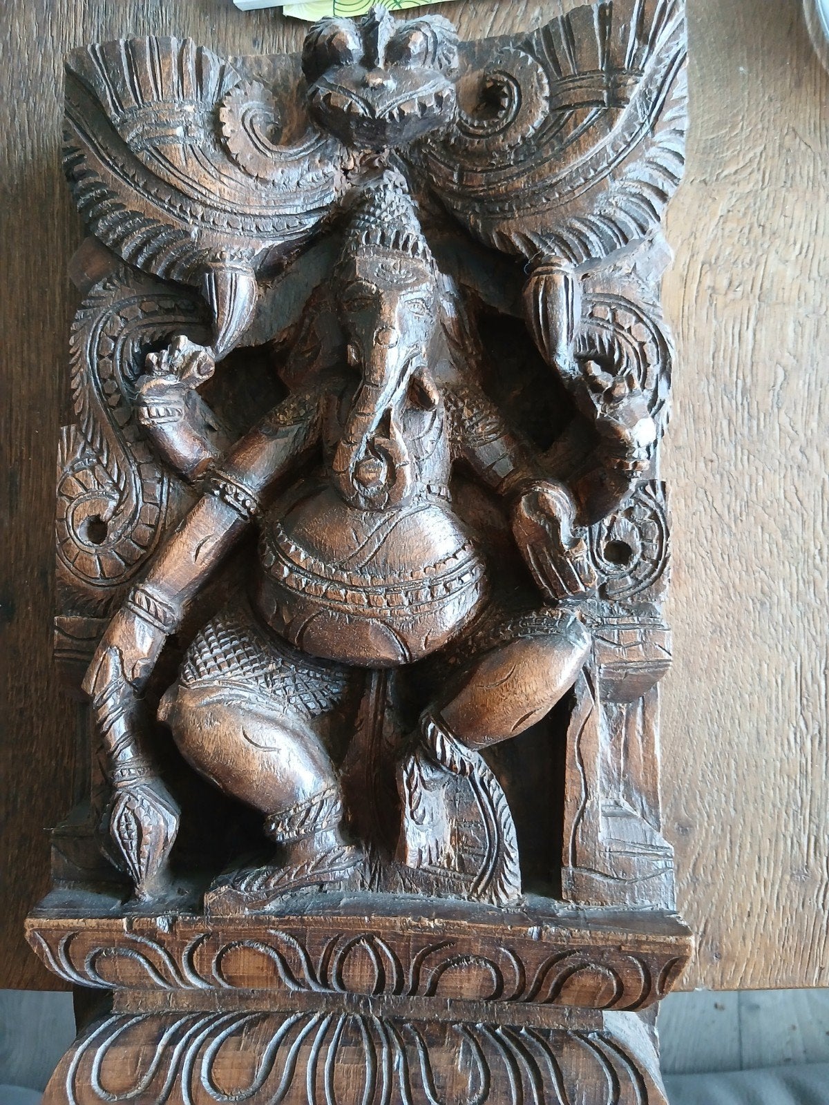 Gedetailleerd Houten Ganesha Beeld - Handgesneden, Ophalen of Verzenden, Handgemaakt, 20 - 50 cm, Beeld