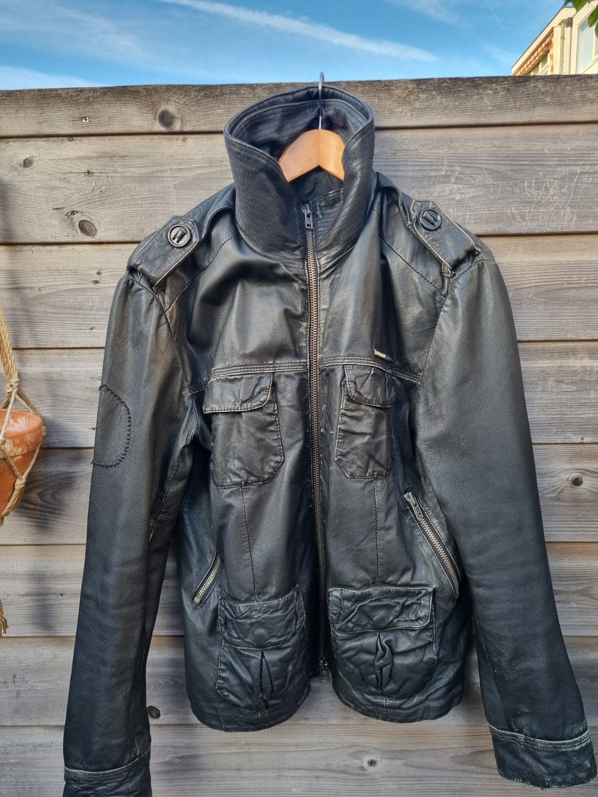 superdry leren jas, Ophalen, Gedragen, Maat 48/50 (M), Zwart