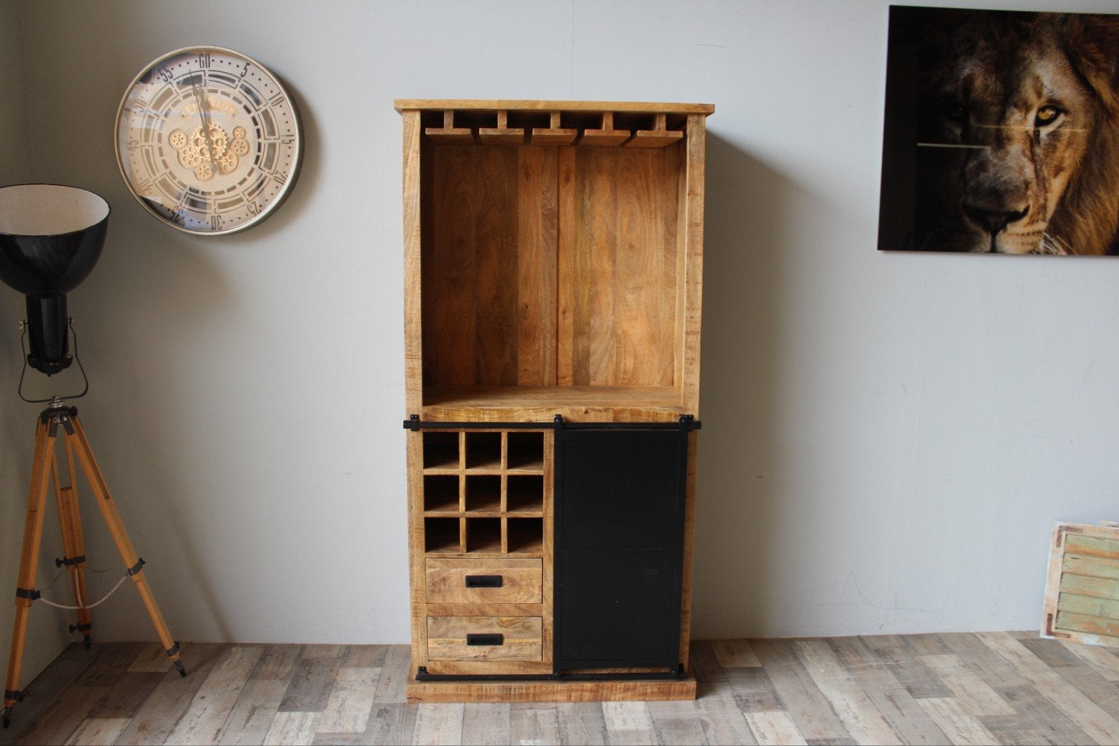 Industriële Wijnkast Mango Hout uit voorraad leverbaar, Nieuw, Ophalen of Verzenden, Minder dan 150 cm, 150 tot 200 cm