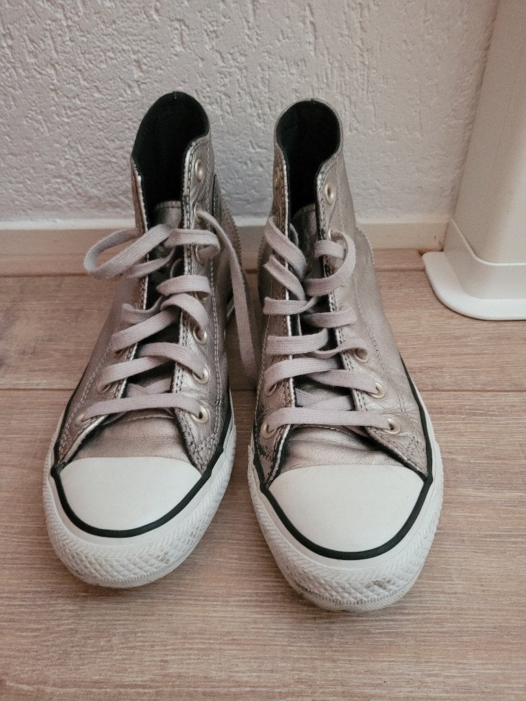 All Star Converse gymp zand/donkerblauw leer, maat 39 zgan, Overige kleuren, Ophalen of Verzenden, Sneakers of Gympen, Converse All Stars