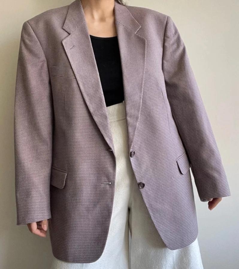 Vintage pink dogstooth oversized XL blazer, Kostuum of Pak, Maat 46/48 (XL) of groter, Ophalen of Verzenden, Vintage