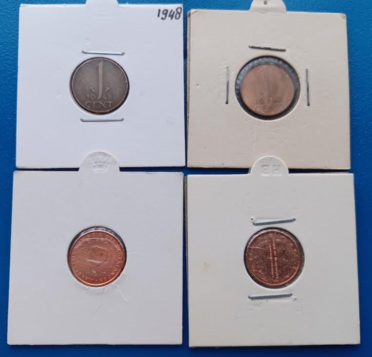 4 generaties centen - 1948-2016 UNC, Postzegels en Munten, Munten | Nederland, Verzenden, Koningin Wilhelmina, Overige waardes