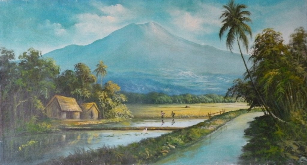 Indonesisch landschap met rijstvelden, Ophalen of Verzenden