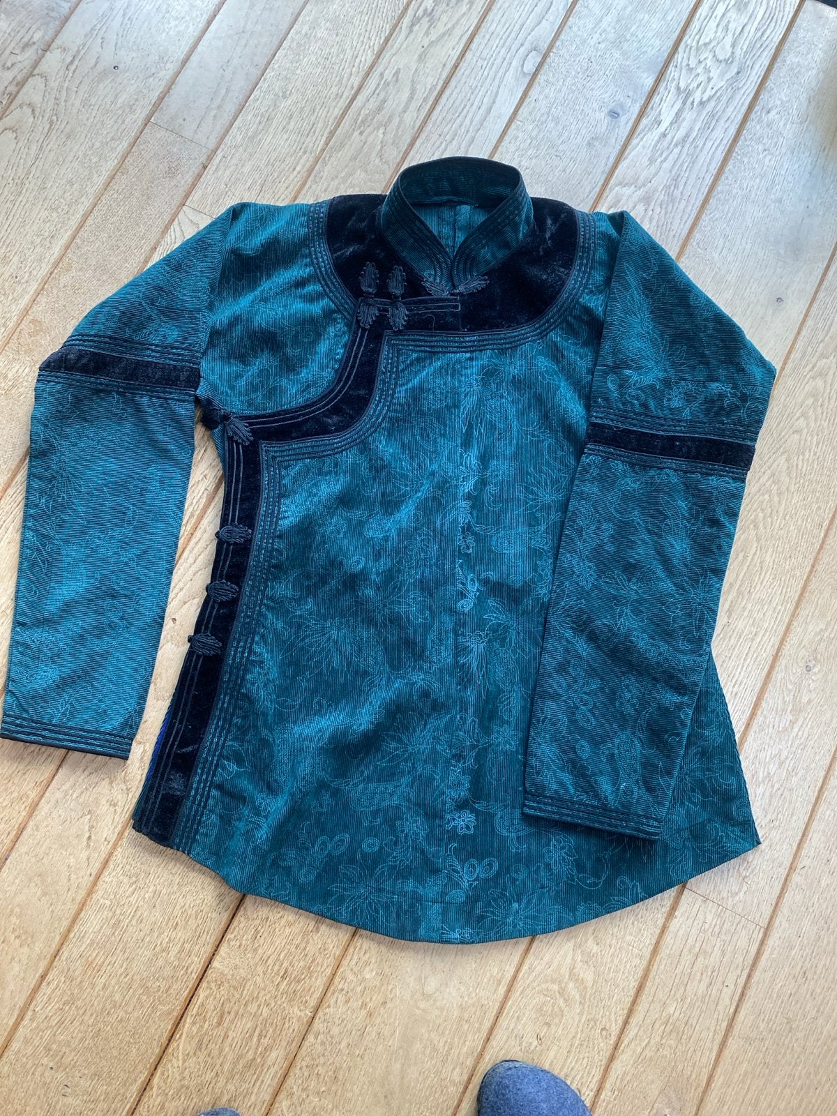 Vintage Groene Chinese Jas met Fluweel en Borduurwerk, Kleding | Dames, Ophalen of Verzenden, Nieuw