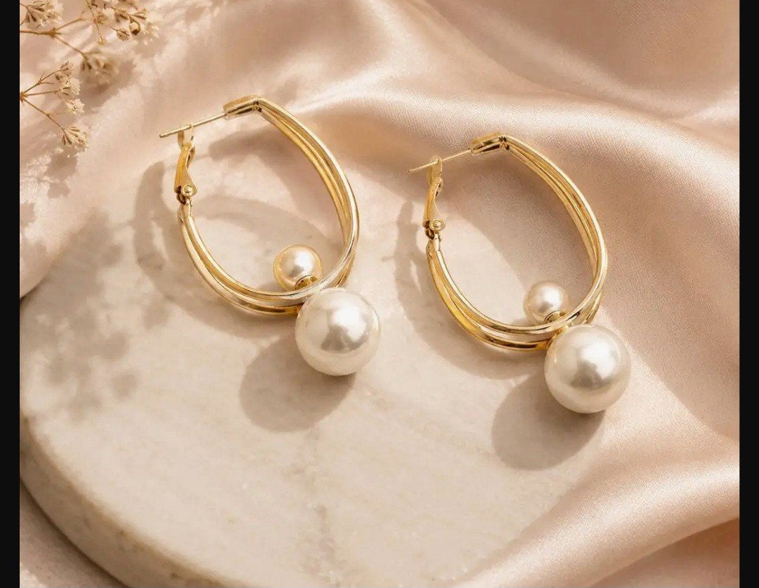 Nieuwe Gouden Oorbellen met Parel Hangers, Ophalen, Nieuw, Goud, Hangers