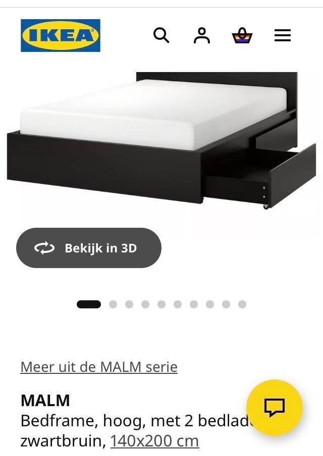 IKEA MALM Bedframe zwartbruin 140x200 cm met 2 bedlades, Ophalen, Zwart, Tweepersoons, 140 cm
