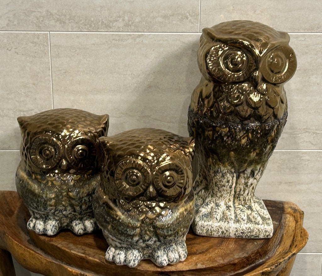 Set van 3 Mooie keramiek Uilen, Verzamelen, Beelden en Beeldjes, Ophalen, Zo goed als nieuw, Dier