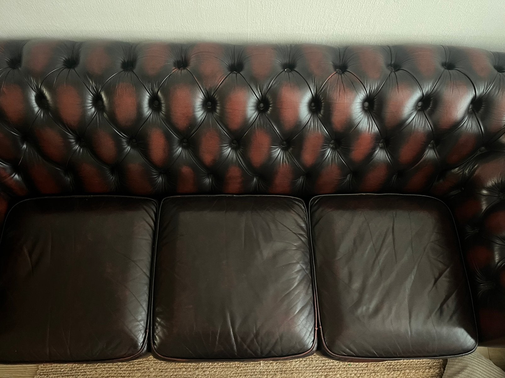 Leren Chesterfield bank - 3-zits, 150 tot 200 cm, Tweepersoons, Ophalen of Verzenden, Zo goed als nieuw