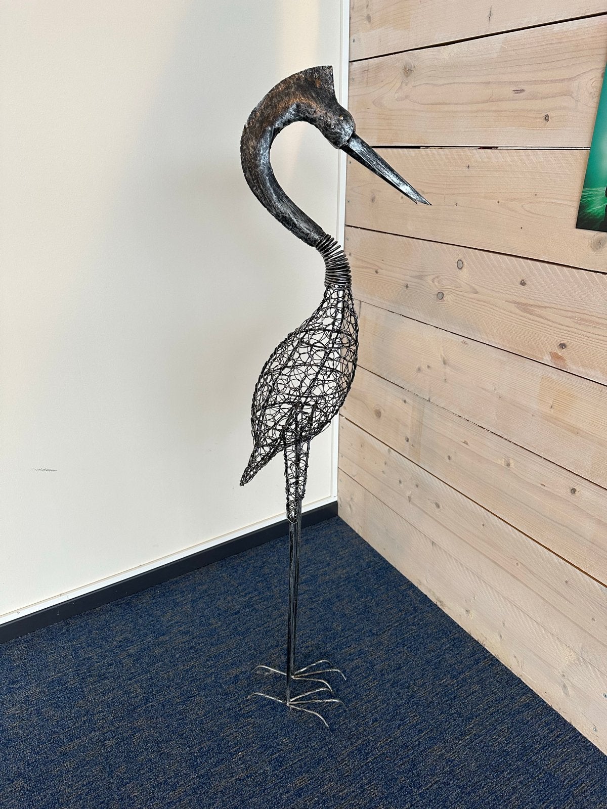 Handgesmede metalen ooievaar met flexibele hals, Ophalen, Zo goed als nieuw, Metaal, Dierenbeeld
