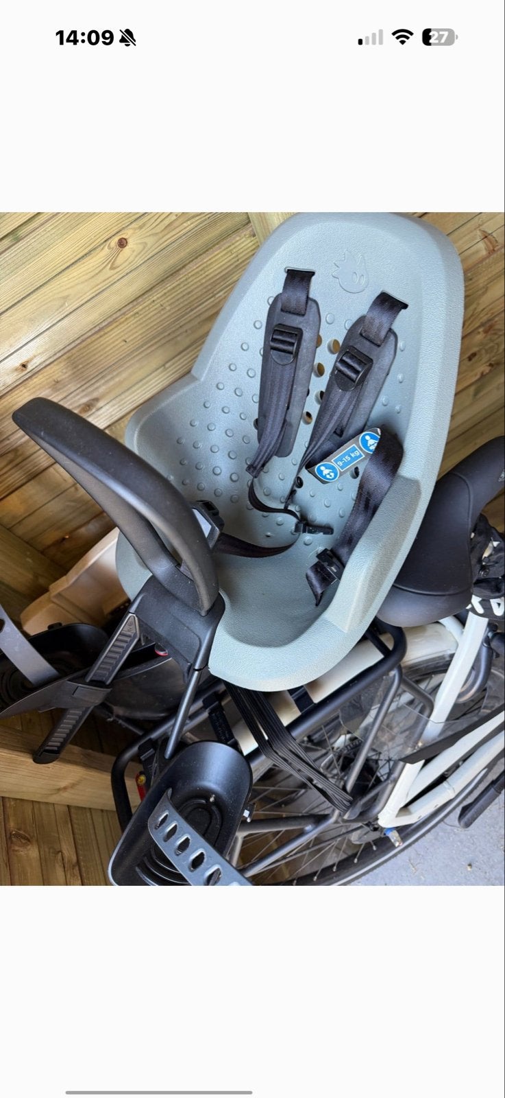 Thule Yepp Mini 2.0 fietsstoeltje met windscherm, Ophalen, Voetsteuntjes, Voorzitje, Zo goed als nieuw