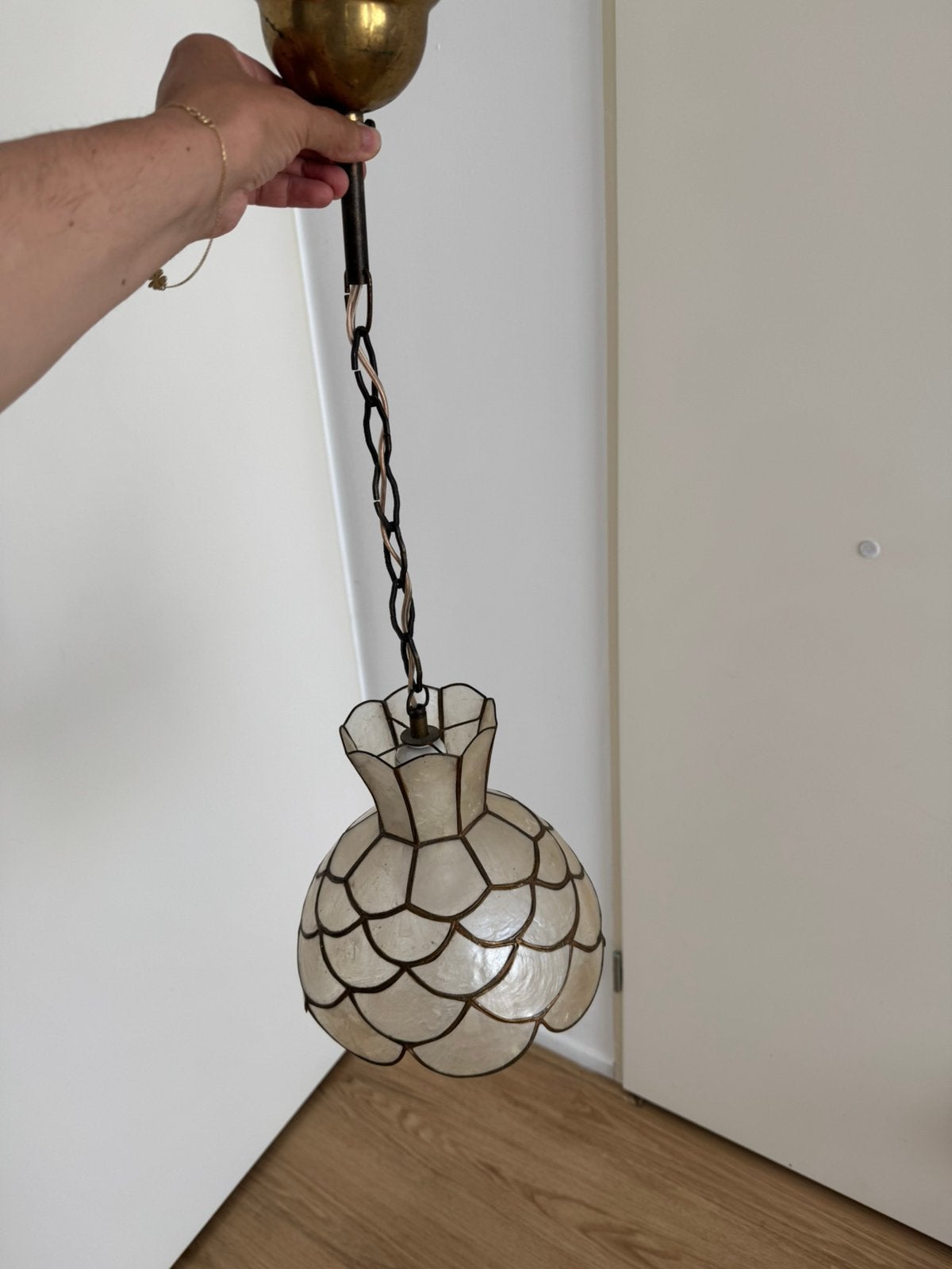 Vintage Capiz schelpen lamp 22cm bij 23cm, Ophalen of Verzenden, Zo goed als nieuw, Antiek vintage, Minder dan 50 cm
