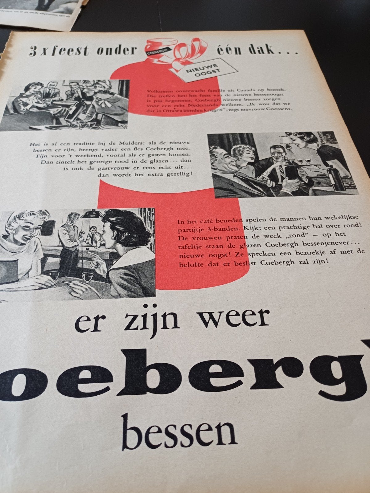 advertentie Coebergh bessenjenever 3x feest 1959, Ophalen of Verzenden, Zo goed als nieuw, Overige typen